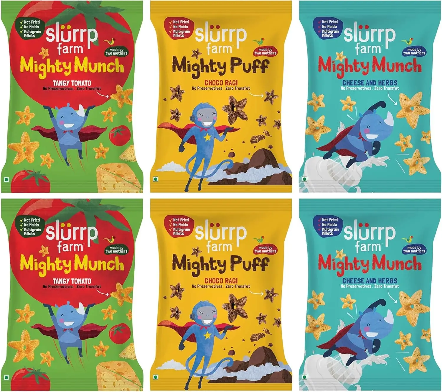 Slurrp Farms Ragi Snacks combo - Choco Ragi (2), Tangy Tomato (2), Cheese and Herbs (2) — buy Slurrp Farm in UAE wholesale and retail