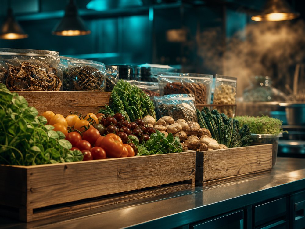 Crates of fresh produce and culinary ingredients delivered to a hotel kitchen in the UAE