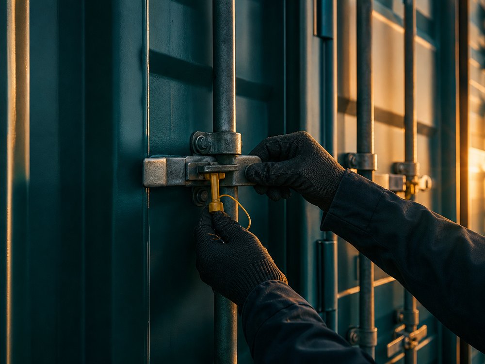 Shipping container seals being checked during UAE food import clearance