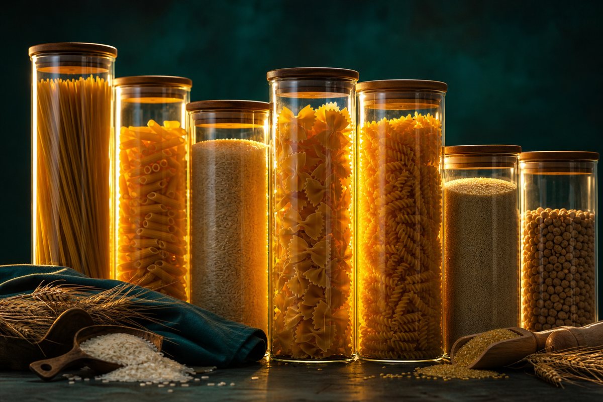 Backlit jars of pasta, rice and grains distributed across the UAE