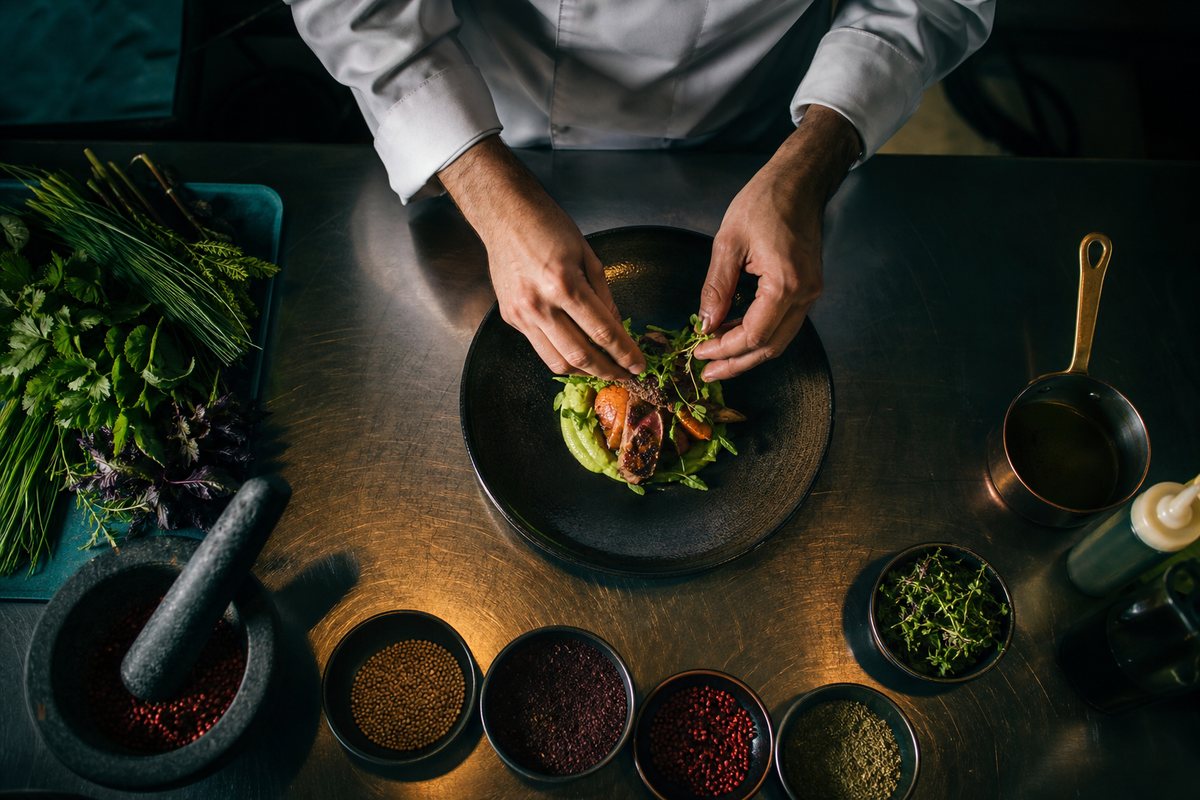 Chef plating a dish supplied through Bagason HORECA distribution