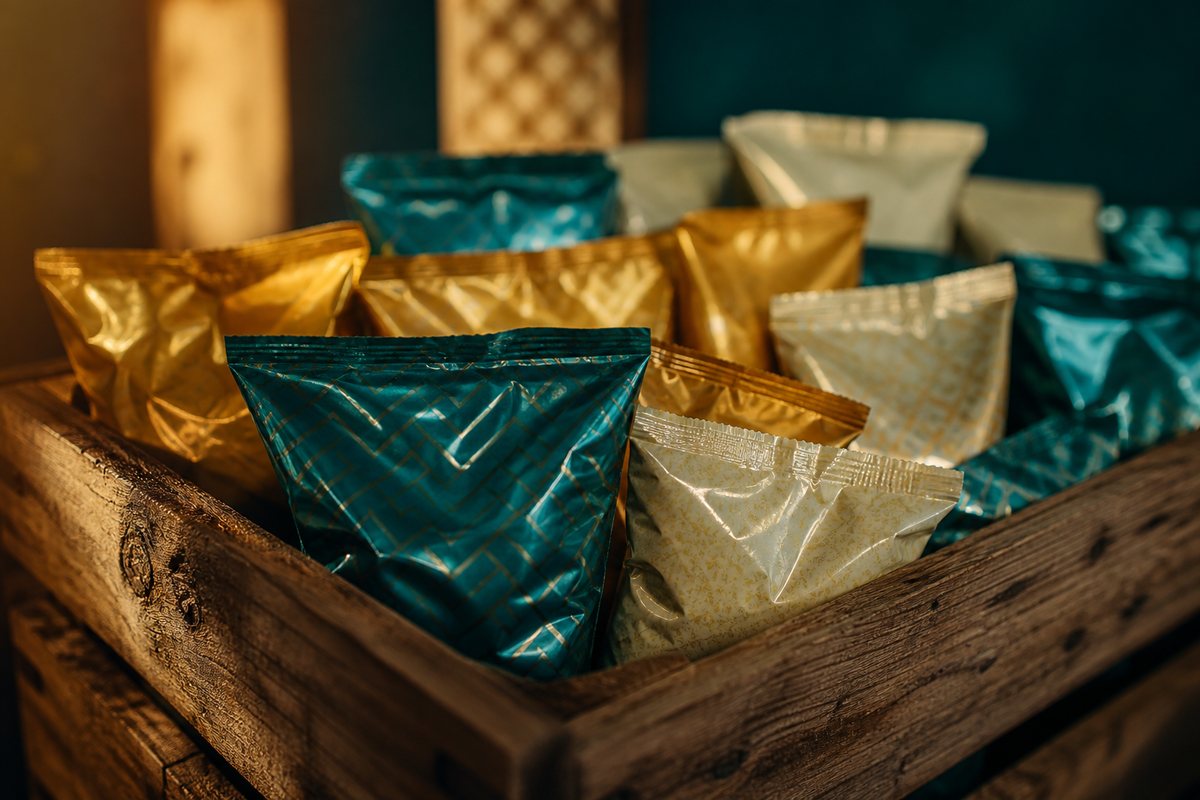 Crate of snack packets stocked through Bagason van sales