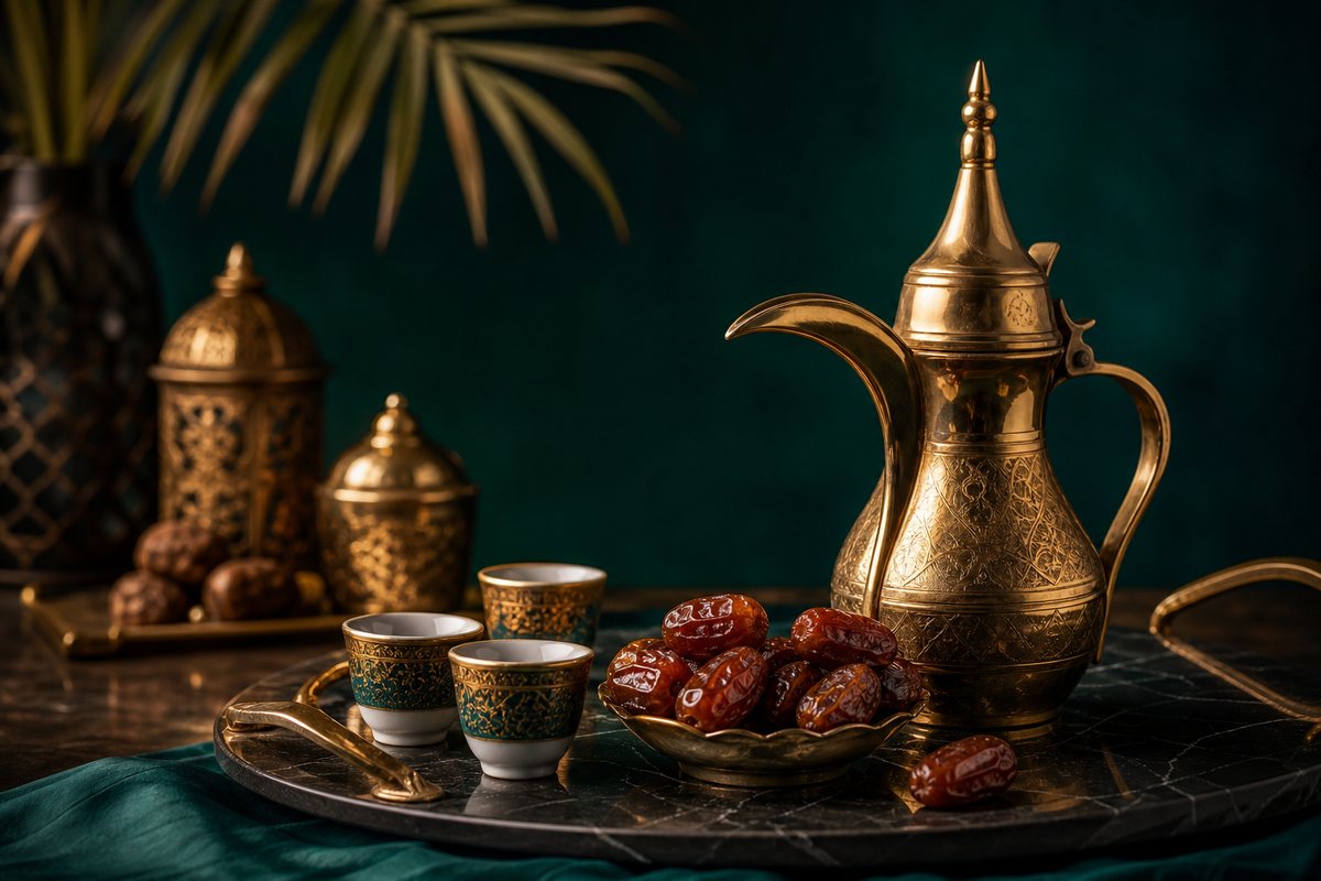 Arabic coffee and dates still life for the Abu Dhabi market