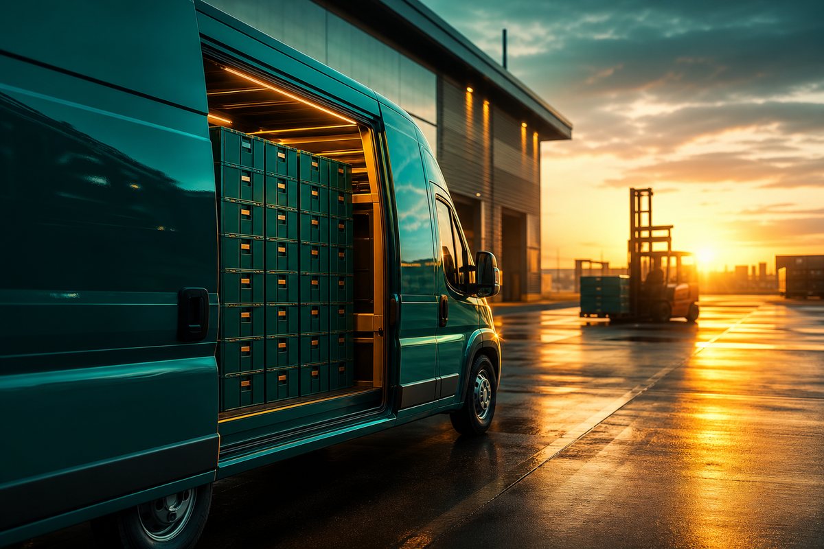 Bagason delivery van loaded with crates at a Dubai warehouse