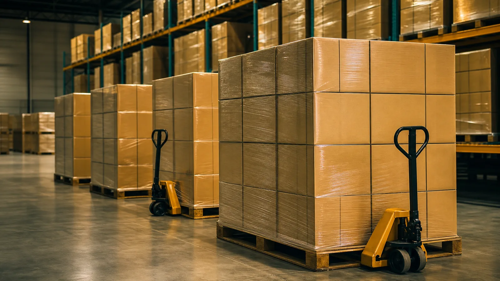 Bulk pallets staged in a UAE warehouse aisle ahead of Q4 FMCG planning peak demand