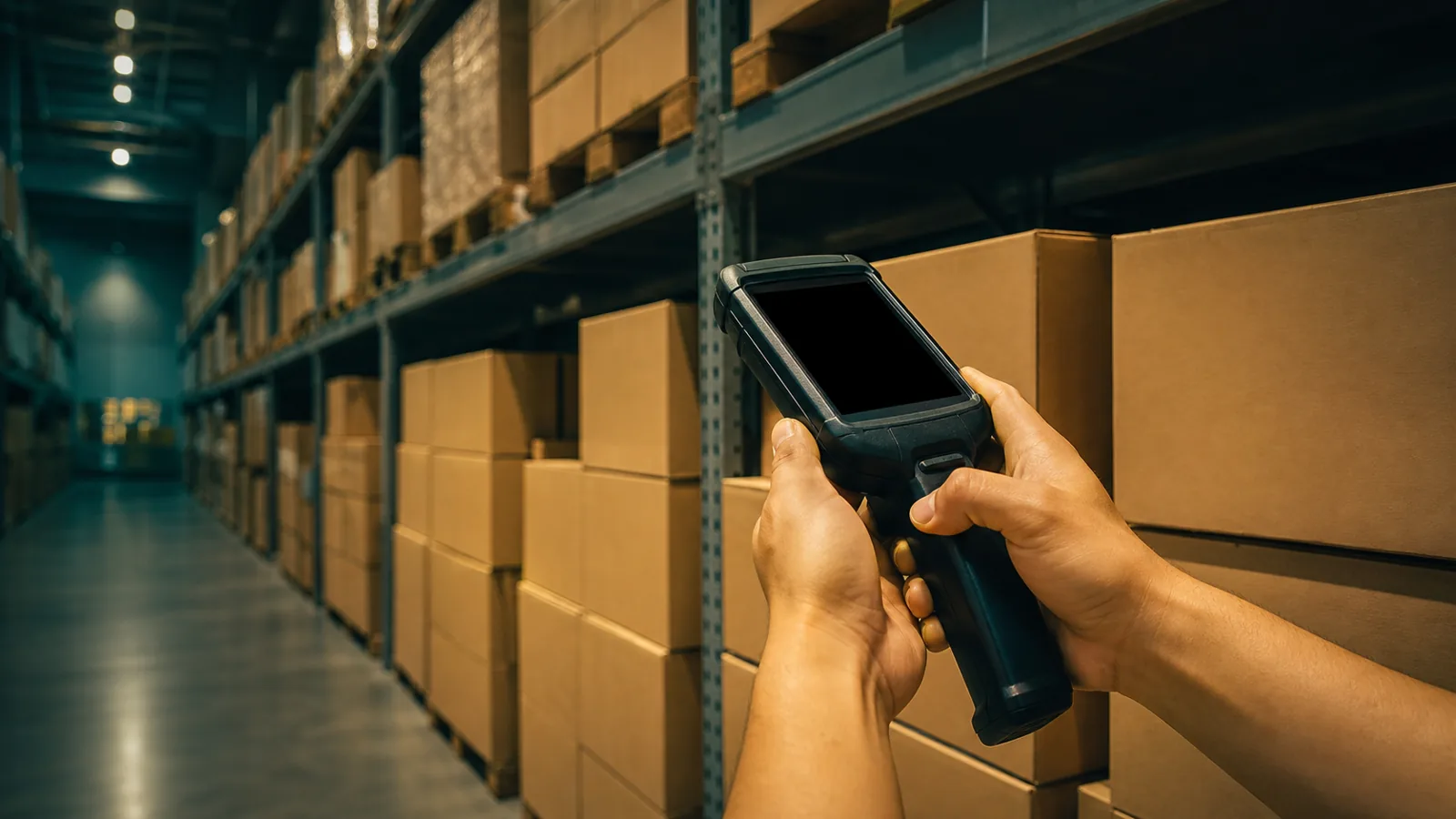 Warehouse worker scanning a barcode to track HORECA demand planning UAE stock during peak season