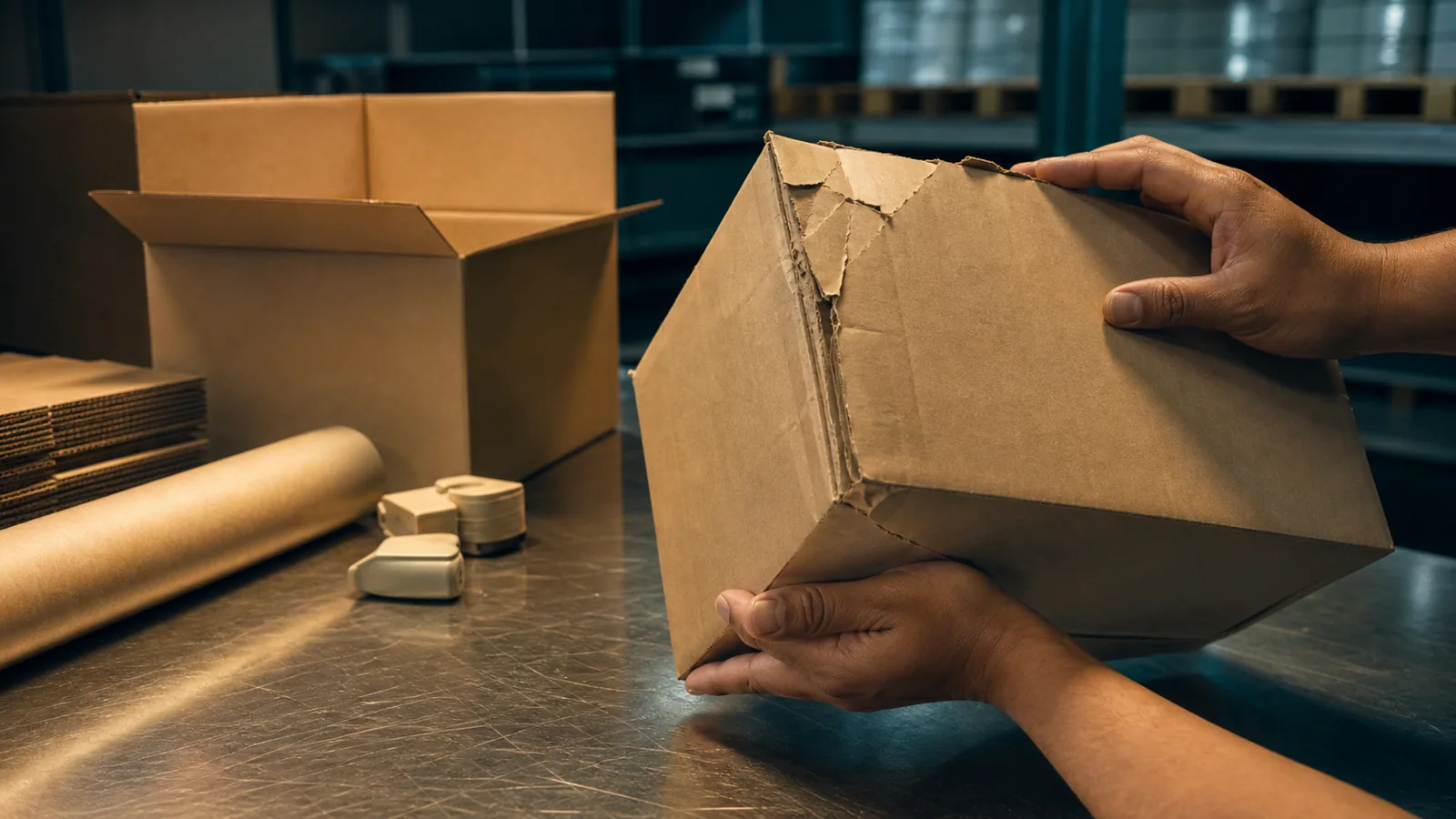 Retail cartons being checked against a barcode scanner during a trade return inspection
