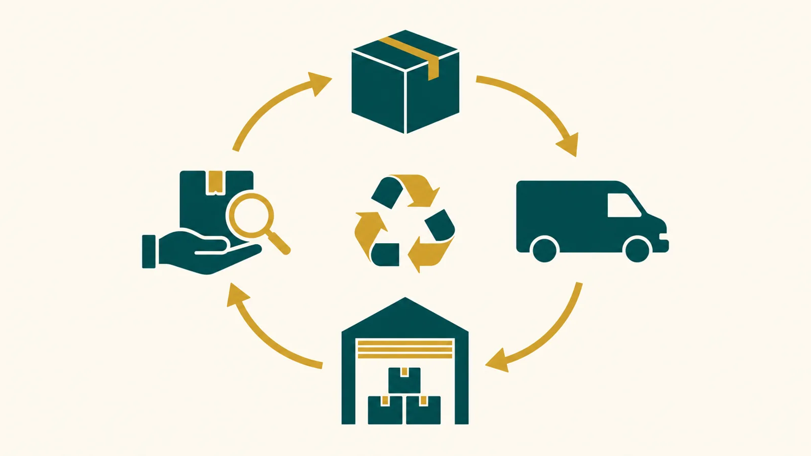 Simple icon diagram representing a returns and credit note workflow
