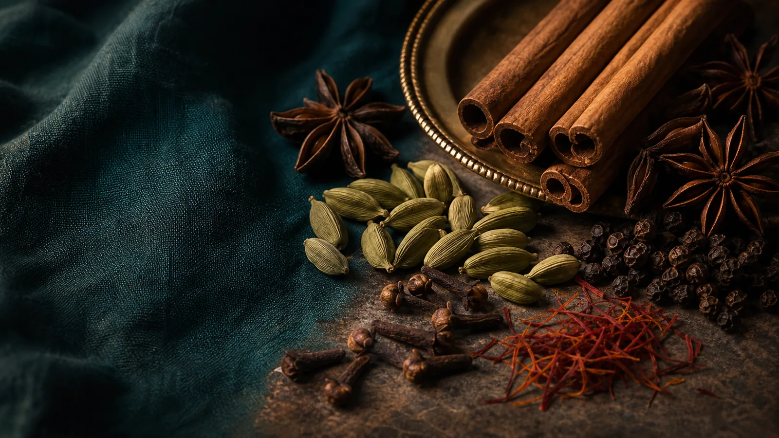 Kahwa served in small cups with saffron and dates