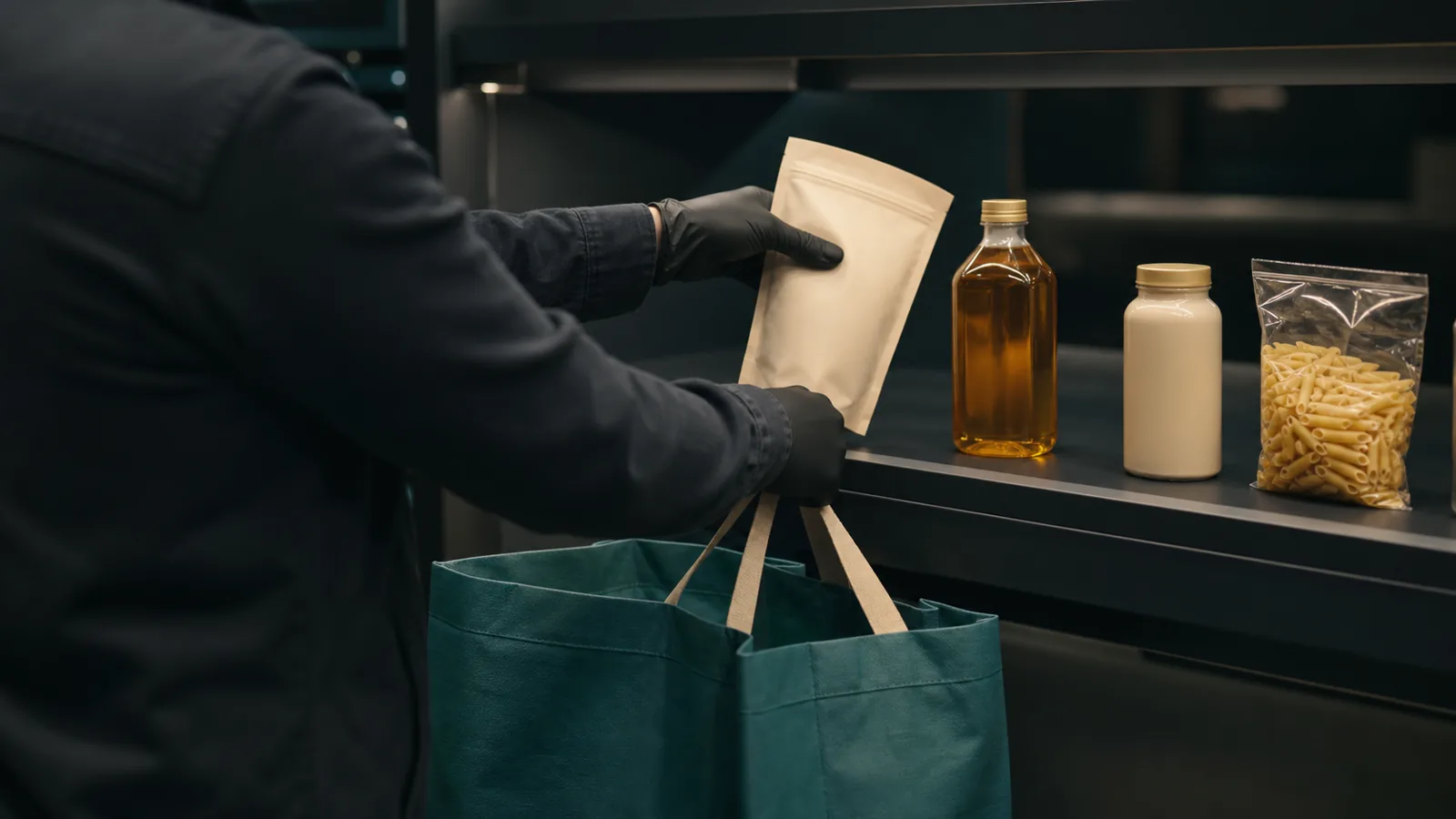 Close-up of packaged grocery products on a supermarket shelf, illustrating the digital shelf FMCG brands compete on