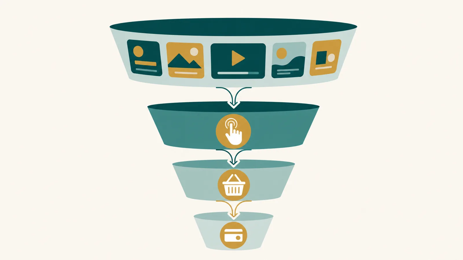 Simple flat icon illustration of a shopping bag, chart, and phone representing grocery app advertising performance