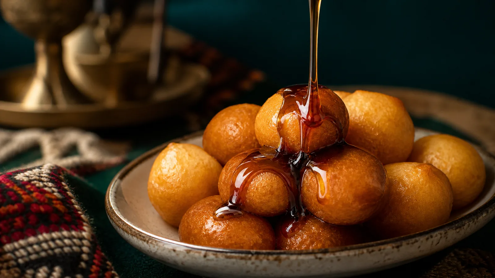 Hands shaping luqaimat batter into hot oil while frying for a National Day dessert