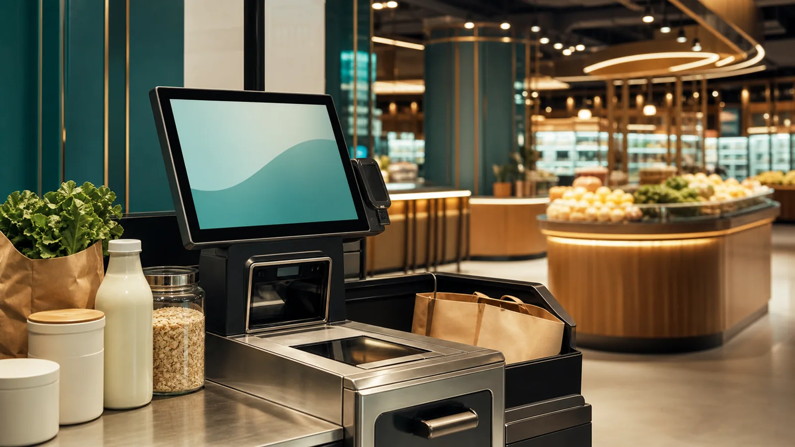 Packaged grocery products on a UAE supermarket shelf during a personalised offer comparison