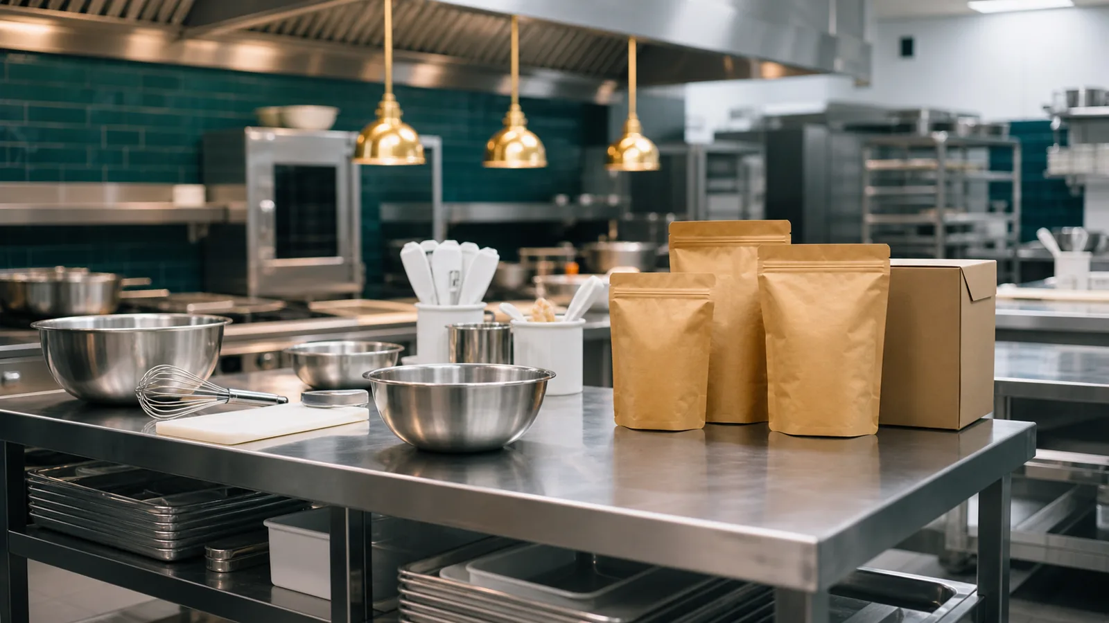 Retail pack compared with a bulk foodservice pack format, representing foodservice pack formats for HORECA listings