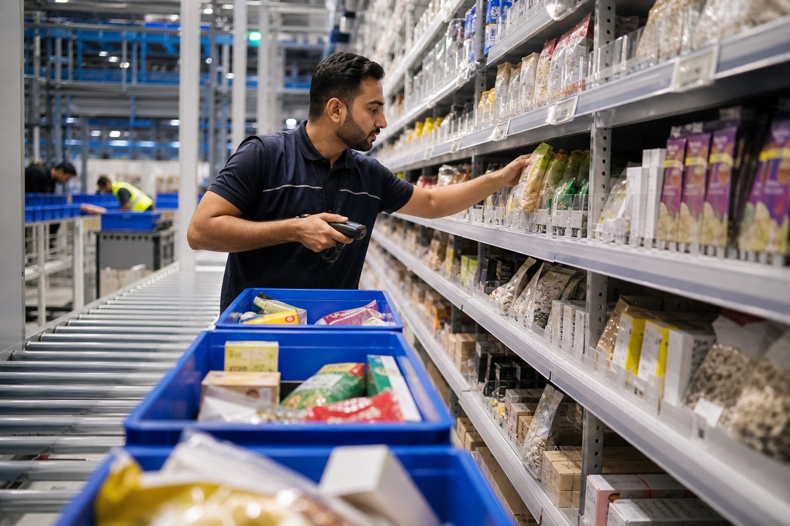 Picker assembling a grocery e-commerce order in Bagason's Dubai fulfilment warehouse