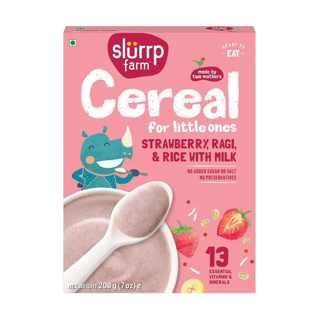 Slurrp Farms Cereal: Ragi, Rice & Strawberry with Milk (20x200 gms)