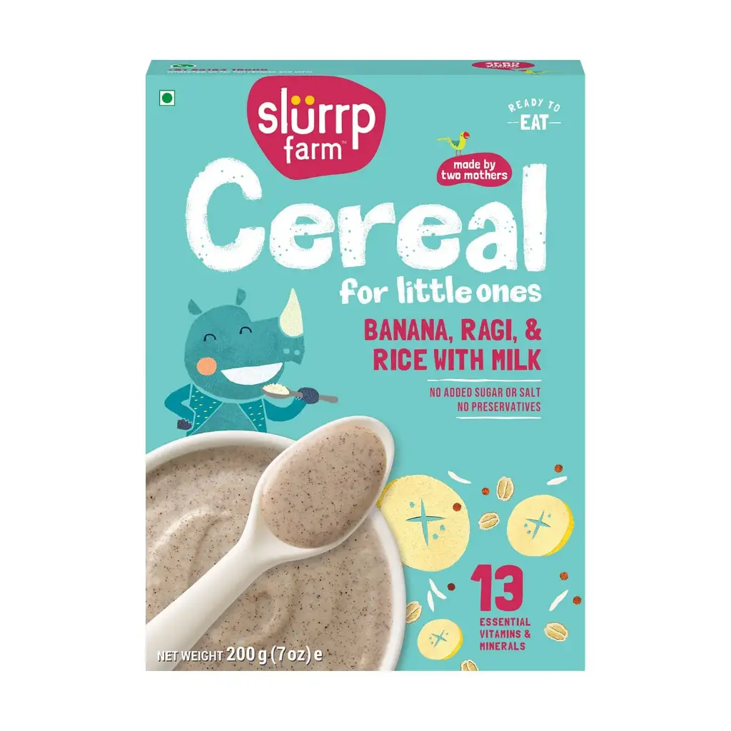 Slurrp Farms Cereal: Ragi, Rice & Banana with Milk (20x200 gms)