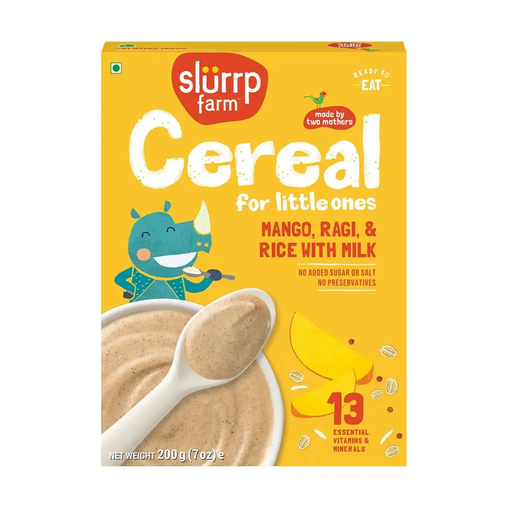Slurrp Farms Cereal: Ragi, Rice & Mango with Milk (20x200 gms)