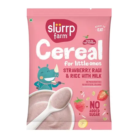 Slurrp Farms Cereal: Ragi, Rice & Strawberry with Milk 50g - Trial Pack