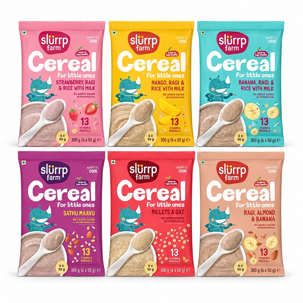 Slurrp Farm No Sugar, No Salt Multigrain Cereals Trial Pack Combo Pack of 6 (30x300g)