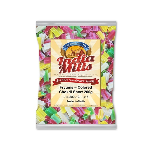[IM-176] India Mills Fryums – Colored Chokdi Short 200g
