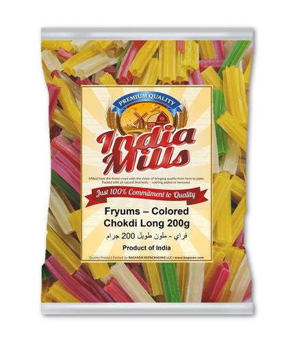 [IM-175] India Mills Fryums – Colored Chokdi long 200g