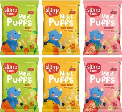 [SLF-05] Slurrp Farms Teething puff combo - Strawberry(2), Mango Banana(2), Carrot(2) (15x90 gms)
