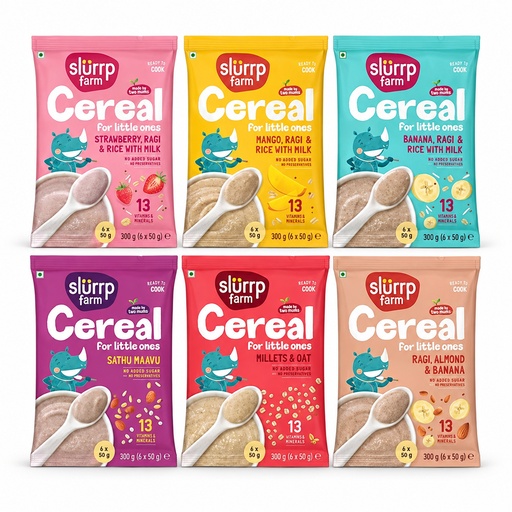[SLF-30] Slurrp Farm No Sugar, No Salt Multigrain Cereals Trial Pack Combo Pack of 6 (30x300g)