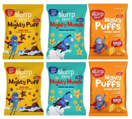[SLF-33] Slurrp Farms Ragi Snacks combo - Choco Ragi (2), Cheddar Cheese (2), Cheese and Herbs (2) (15x120gms)