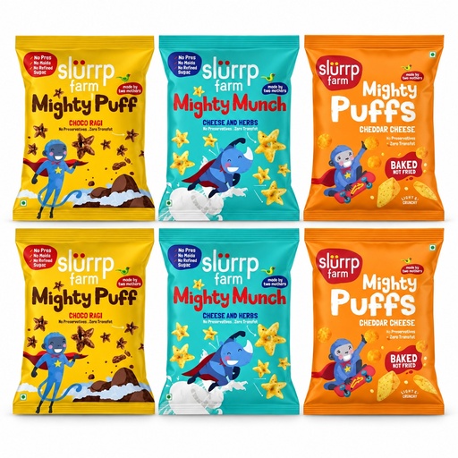 [SLF-33] Slurrp Farms Ragi Snacks combo - Choco Ragi (2), Cheddar Cheese (2), Cheese and Herbs (2) (15x120gms)